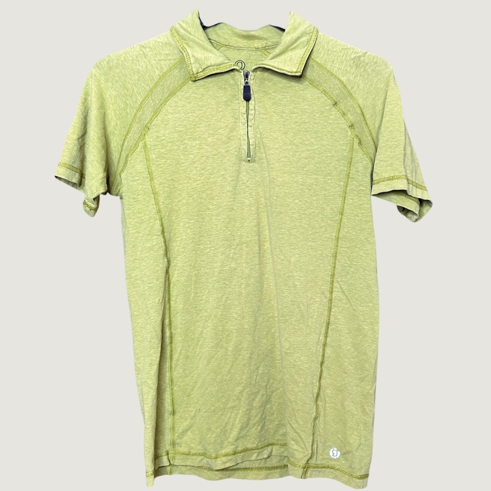 Gramicci NPT Hemp Organic Cotton Quarter Zip Polo Shirt Green Mens Small Outdoor